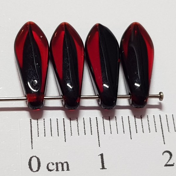 Dagger Beads - 16x5 mm - Transparent Rot-Schwarz